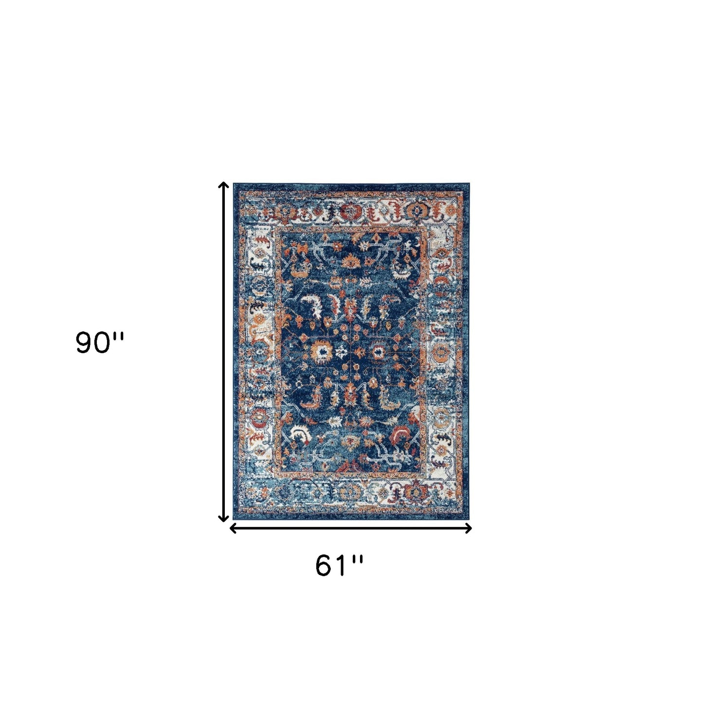 5' x 8' Blue and Orange Oriental Power Loom Area Rug