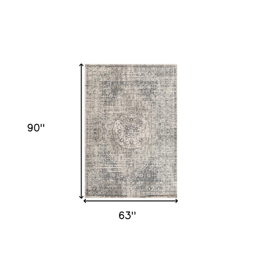 5' x 7' Gray Medallion Power Loom Area Rug