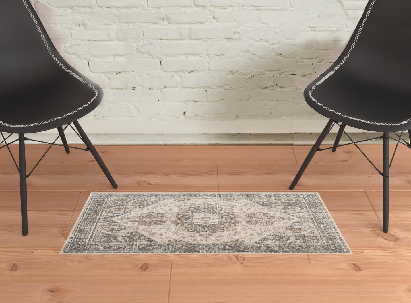 2' x 3' Beige Medallion Power Loom Area Rug