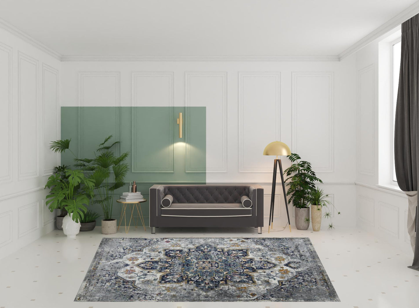 8' x 11' Gray Medallion Power Loom Area Rug