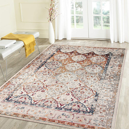 5' x 7' Beige Floral Medallion Power Loom Area Rug