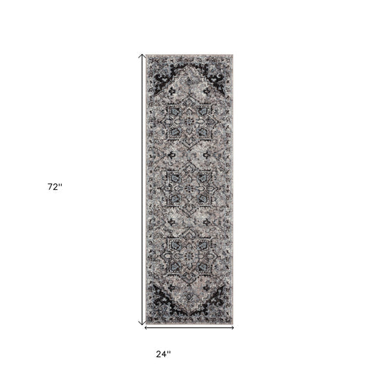 2' X 6' Gray Medallion Power Loom Runner Rug