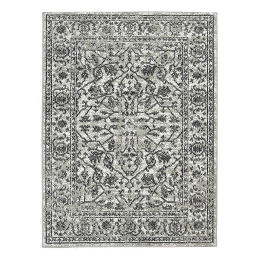10' Gray Floral Power Loom Runner Rug