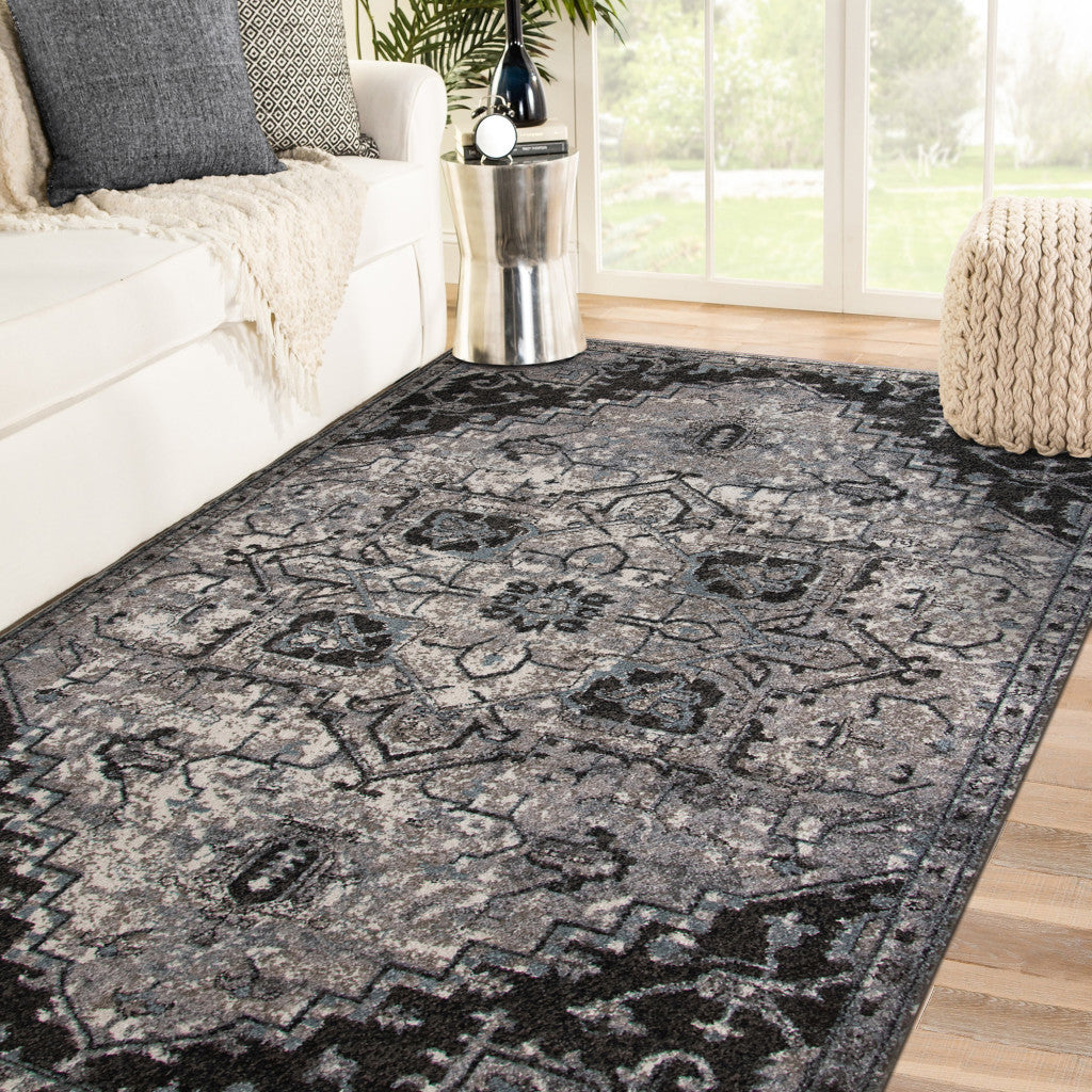 5' x 7' Gray Medallion Power Loom Area Rug
