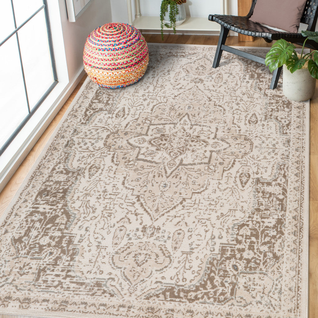 5' x 7' Cream Medallion Power Loom Area Rug