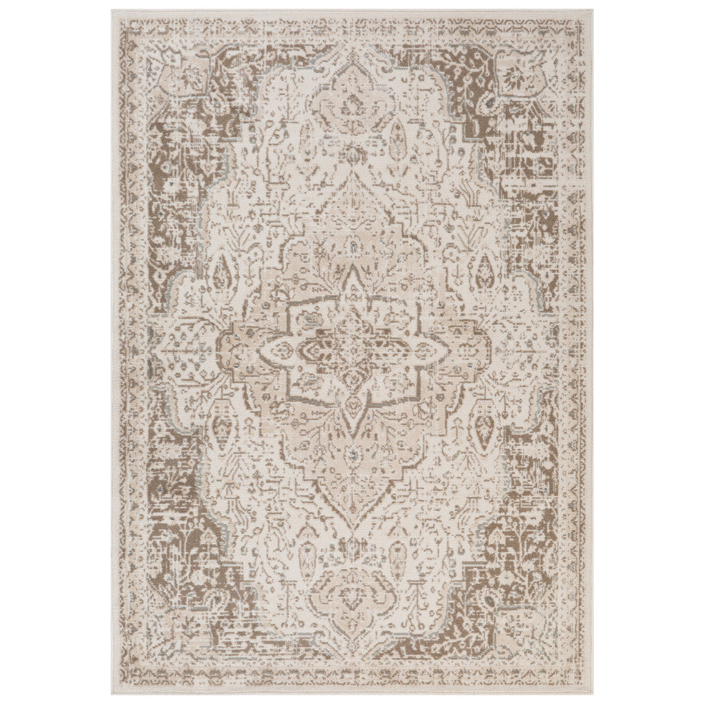 5' x 7' Cream Medallion Power Loom Area Rug