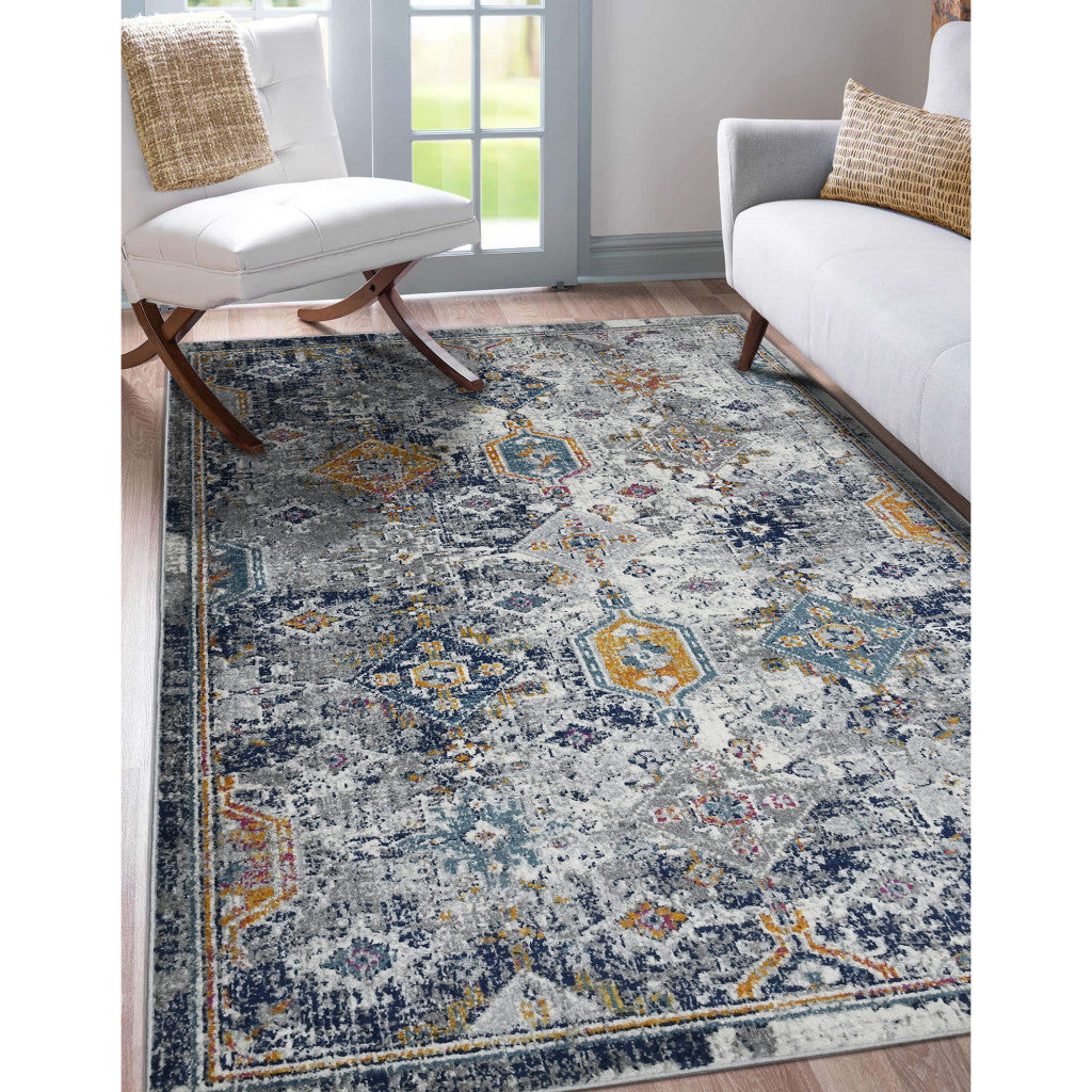 9' x 12' Blue and Orange Geometric Power Loom Area Rug