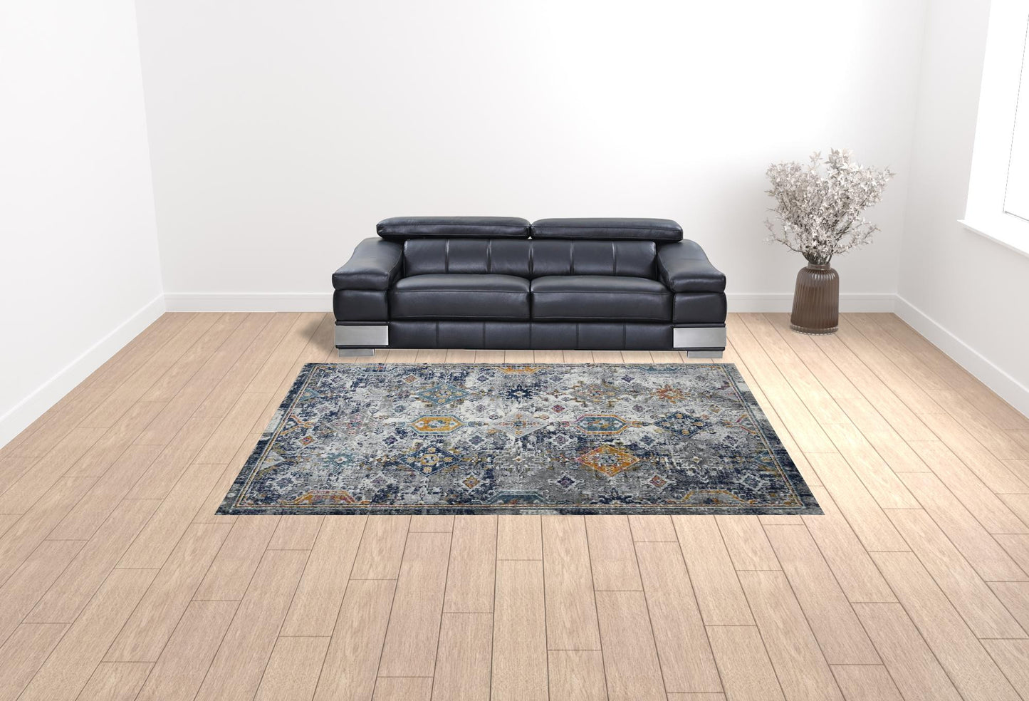 9' x 12' Blue and Orange Geometric Power Loom Area Rug