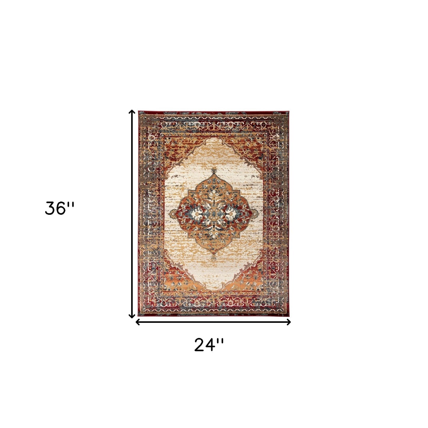 2' x 3' Red Medallion Power Loom Area Rug