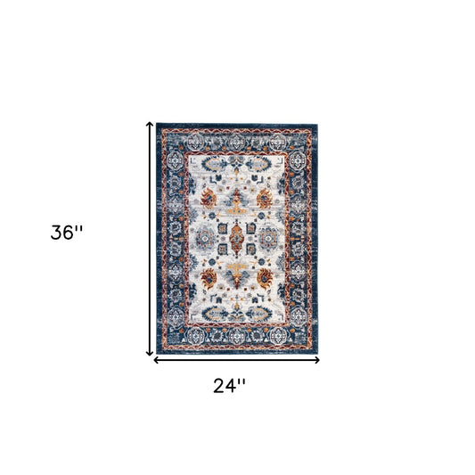 2' x 3' Blue Floral Power Loom Area Rug