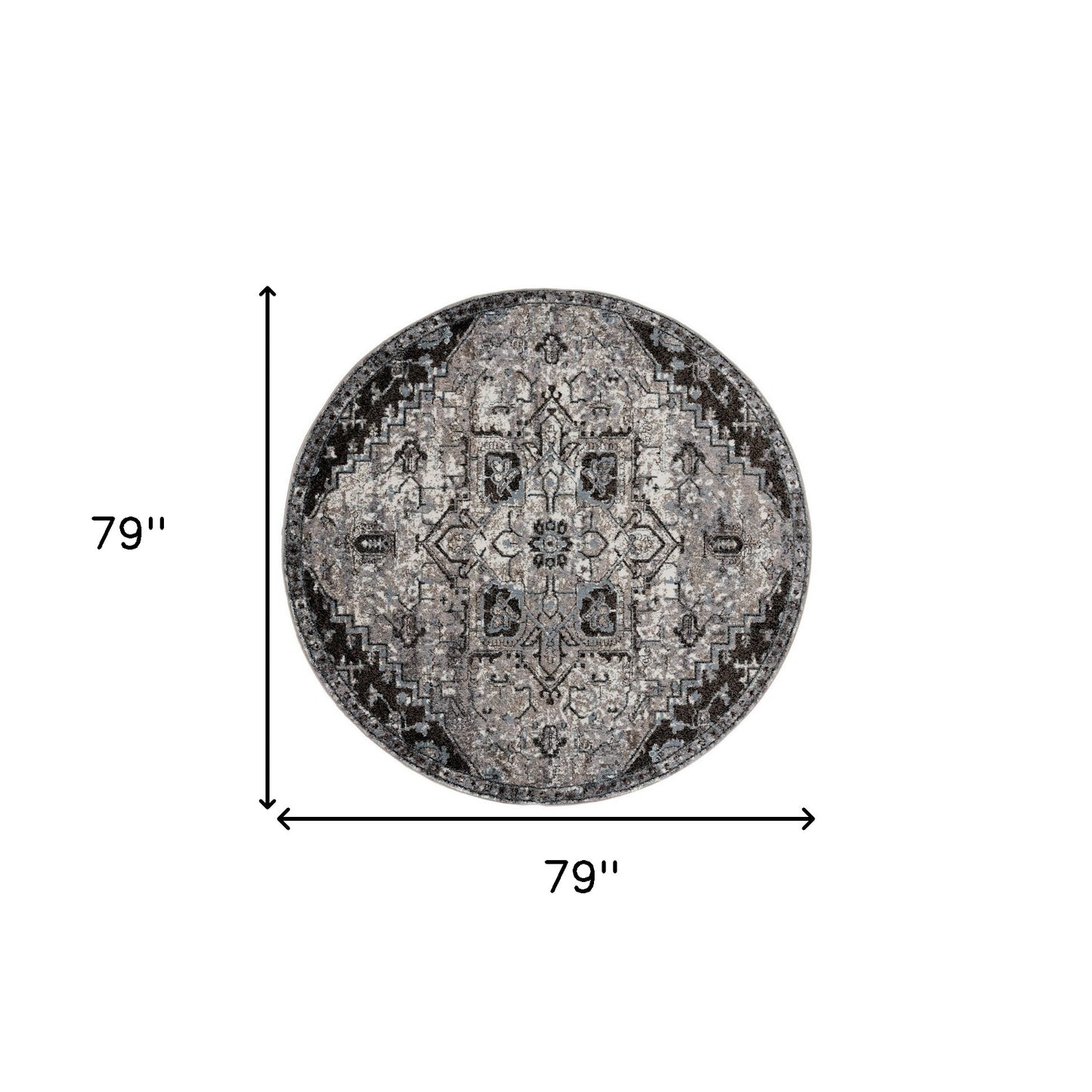 6' Gray Round Medallion Power Loom Area Rug