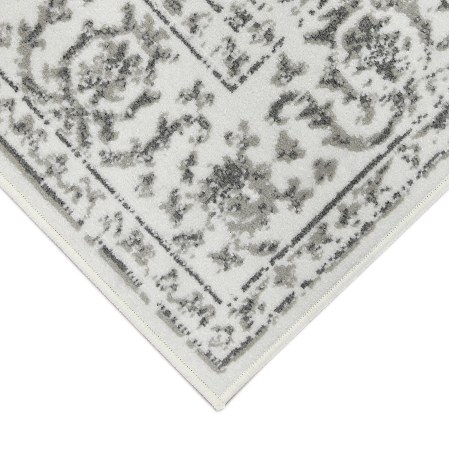 5' x 7' Light Gray Floral Power Loom Area Rug With Fringe