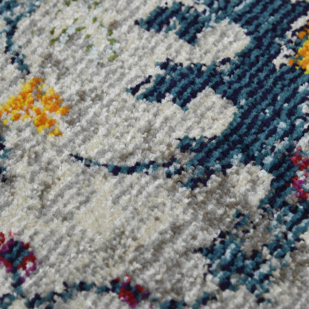 2' x 3' Orange and Ivory Floral Power Loom Area Rug