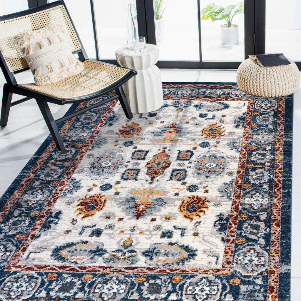 9' x 12' Blue Floral Power Loom Area Rug