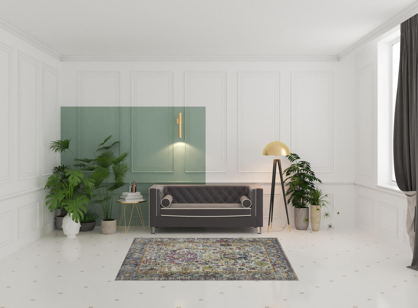 5' x 7' Gray Floral Power Loom Area Rug