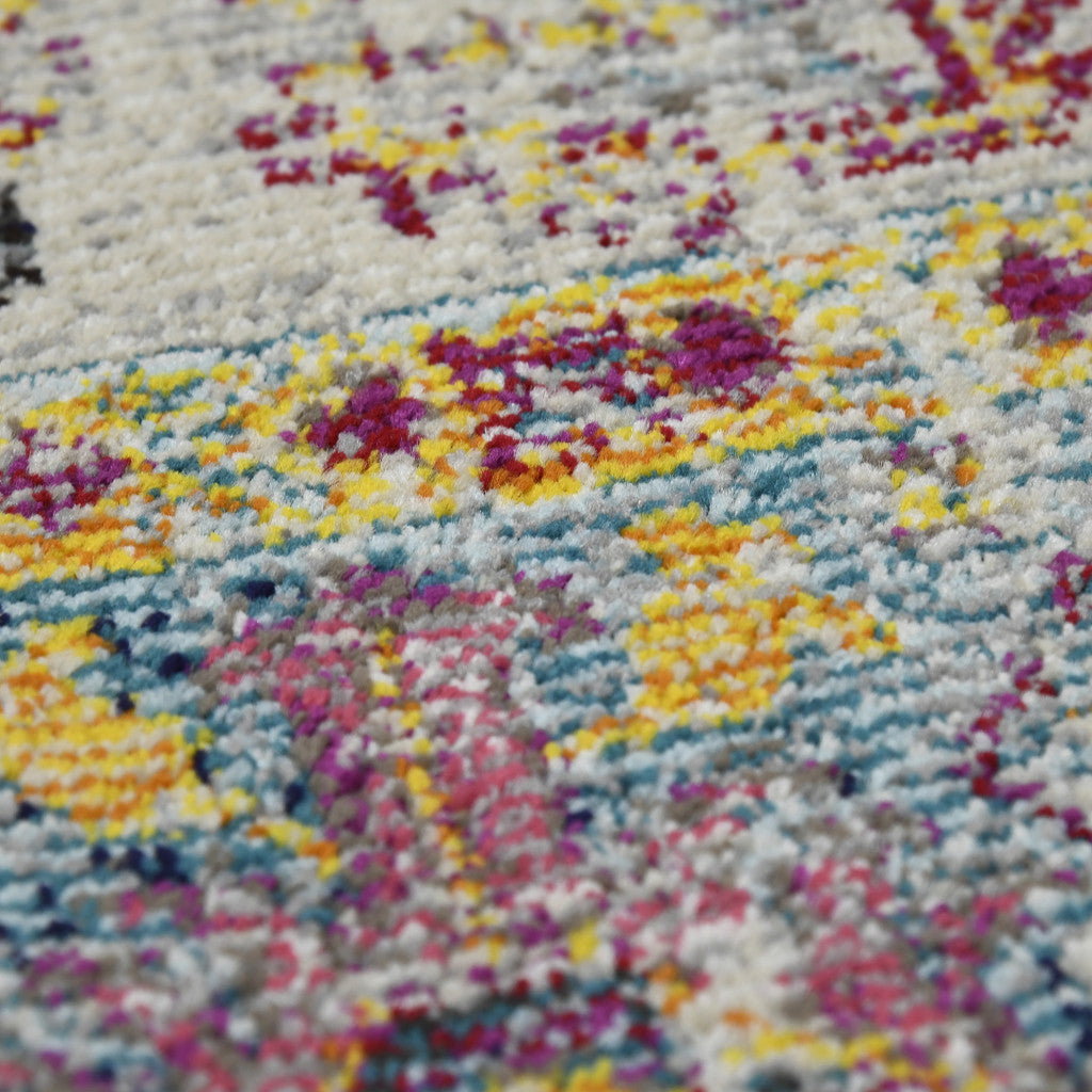 5' x 7' Gray Floral Power Loom Area Rug
