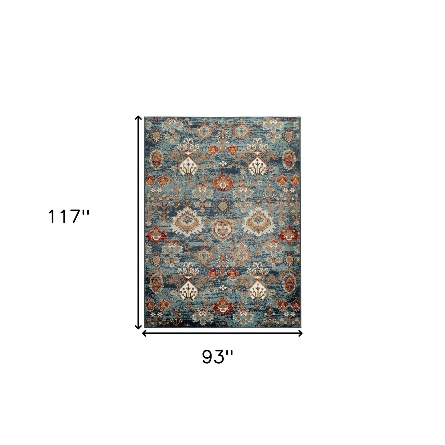 8' x 10' Teal Blue Oriental Power Loom Area Rug