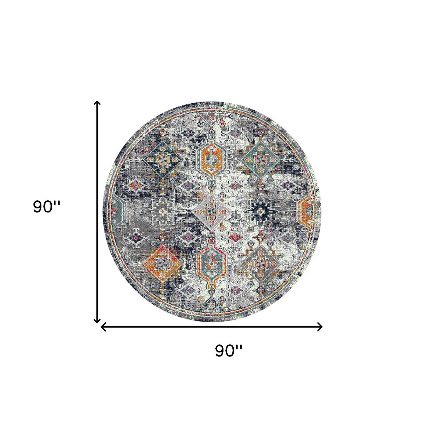 7' Blue and Orange Round Geometric Power Loom Area Rug