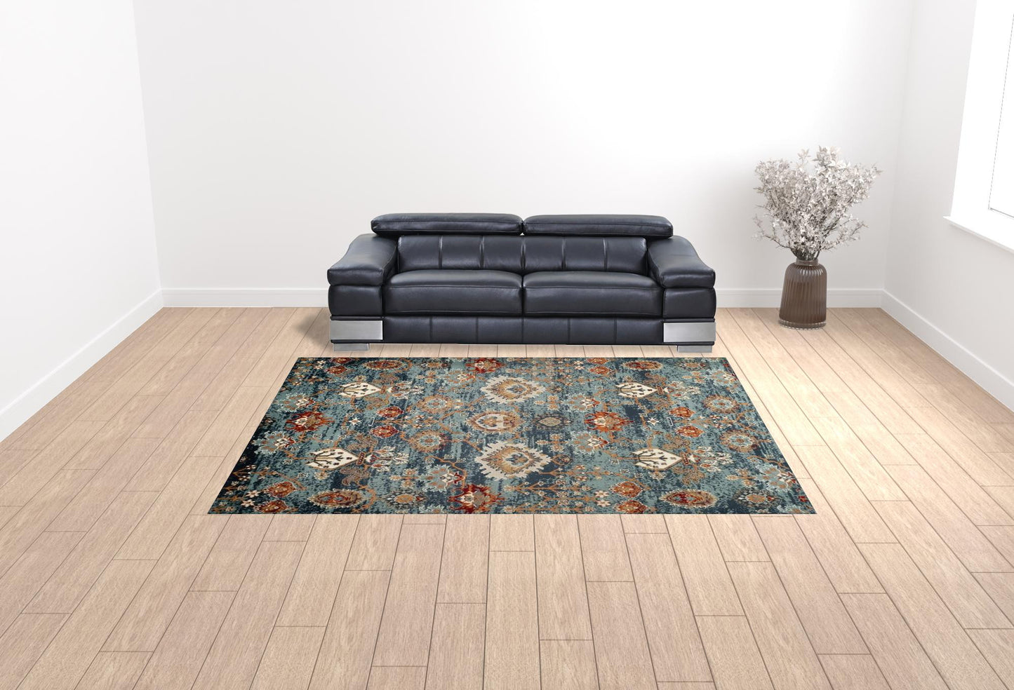 9' x 12' Teal Blue Oriental Power Loom Area Rug