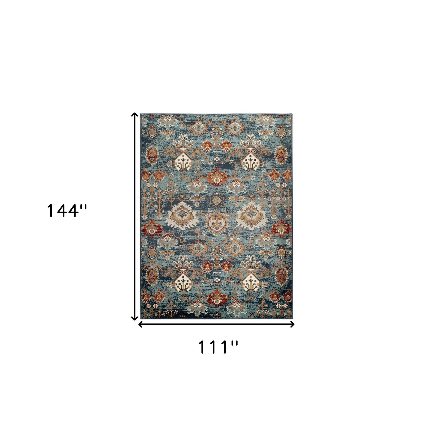 9' x 12' Teal Blue Oriental Power Loom Area Rug