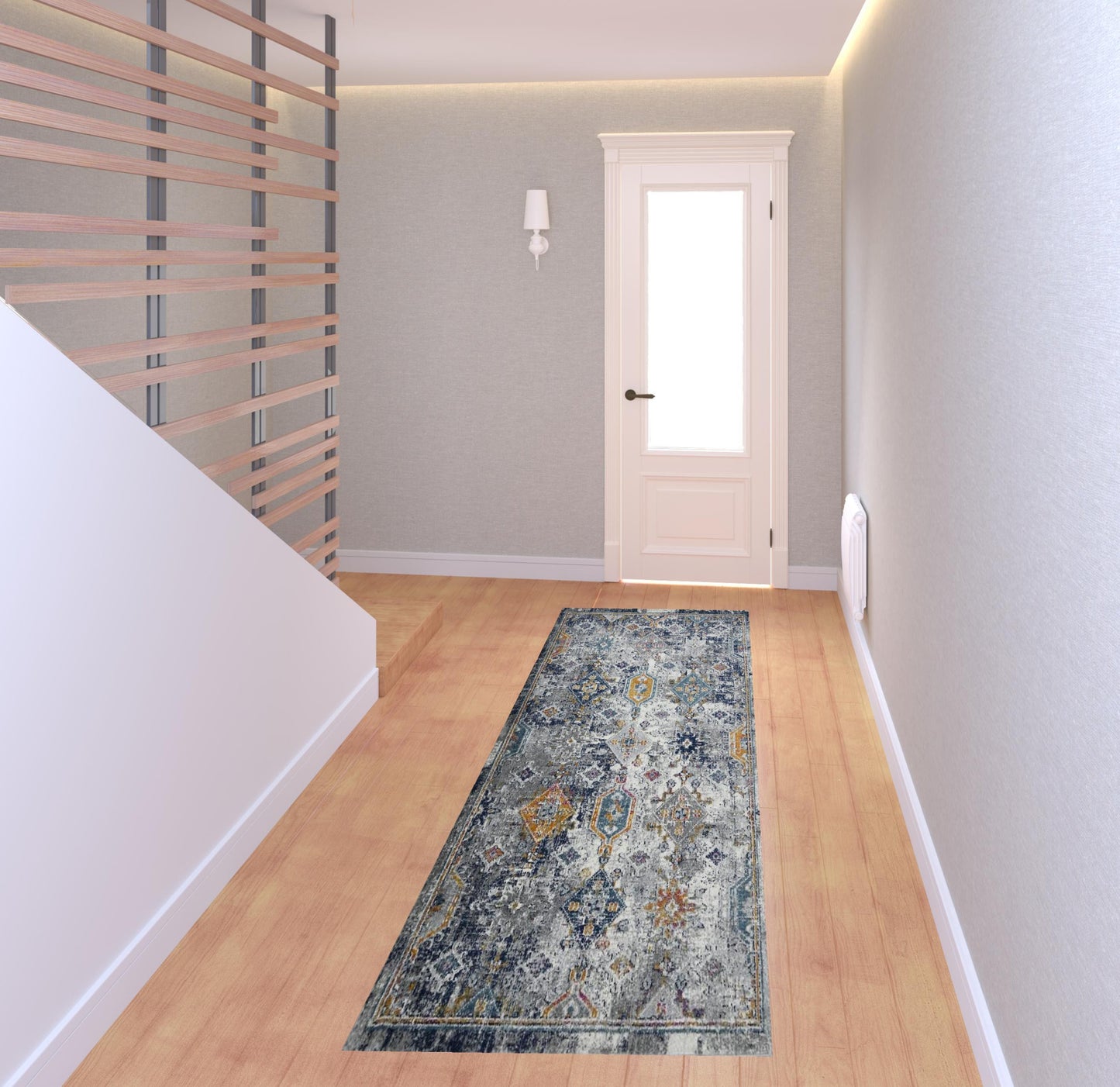 8' Blue and Orange Geometric Power Loom Runner Rug