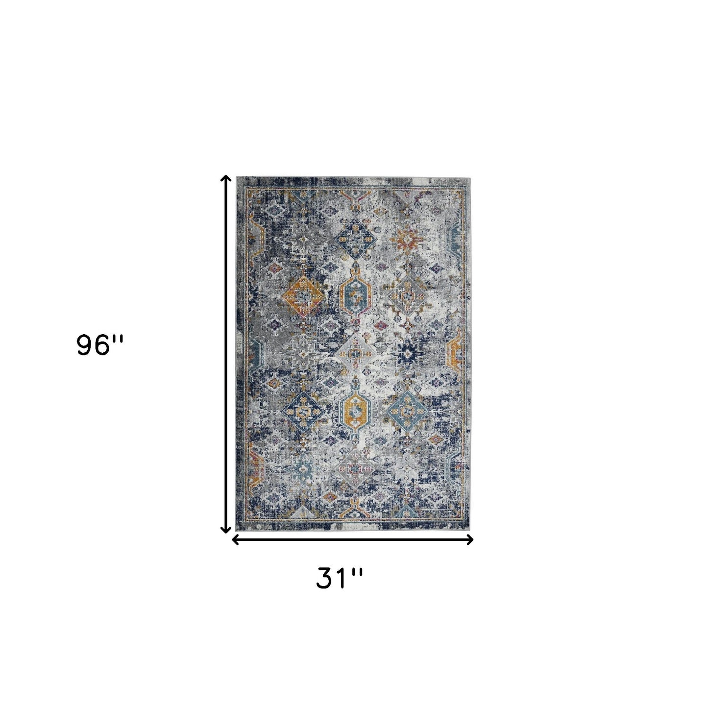 8' Blue and Orange Geometric Power Loom Runner Rug