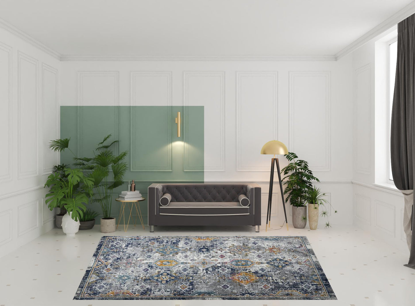 8' x 11' Blue and Orange Geometric Power Loom Area Rug