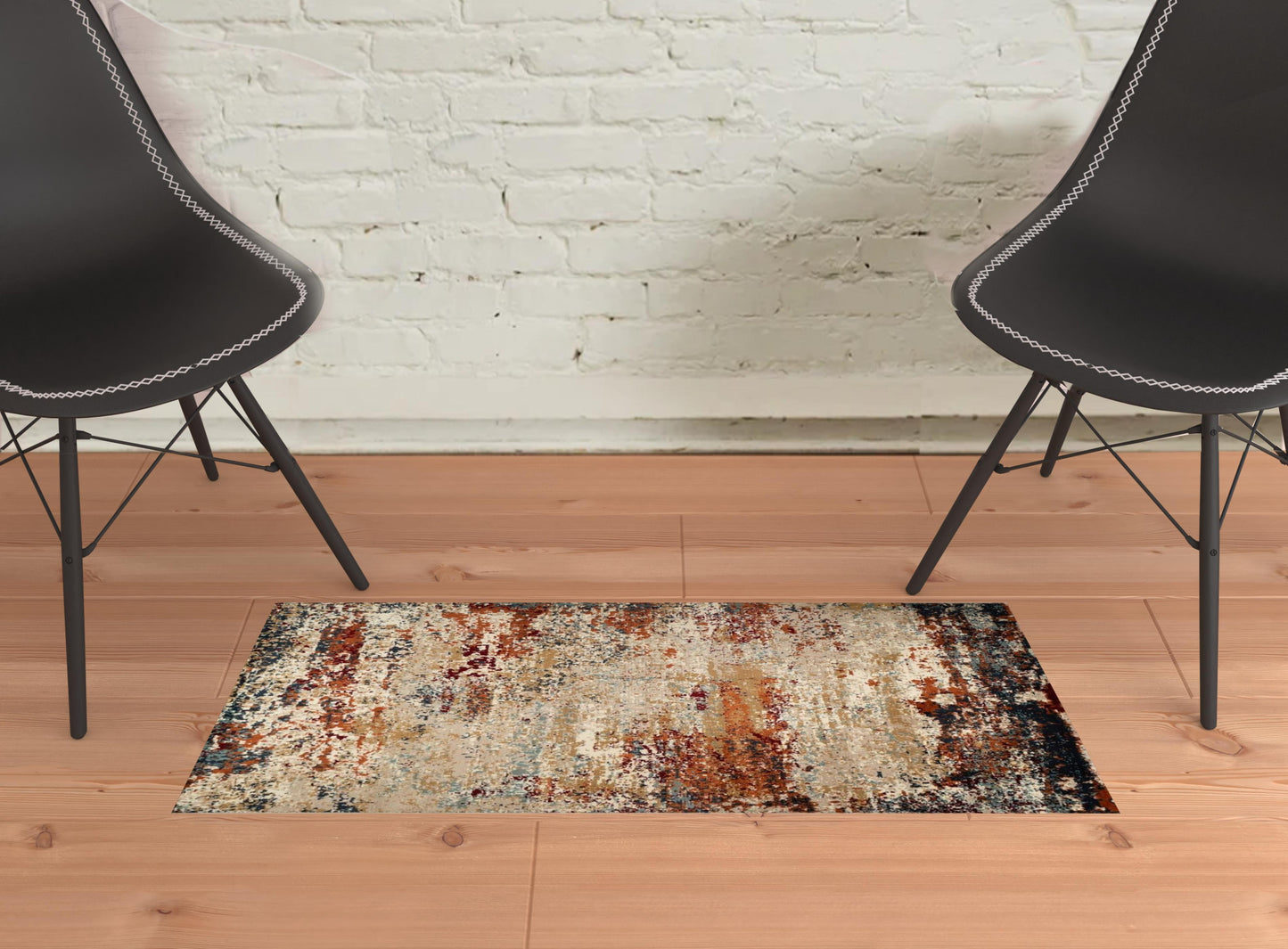 2' x 3' Orange Abstract Power Loom Area Rug