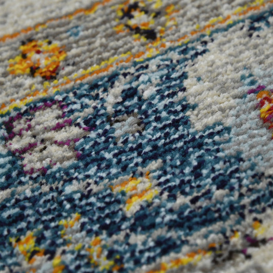 5' x 7' Blue and Orange Floral Power Loom Area Rug