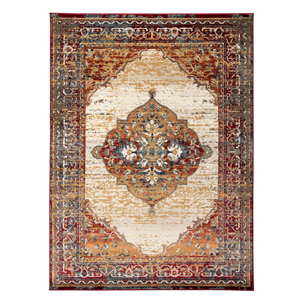 5' x 7' Red Medallion Power Loom Area Rug