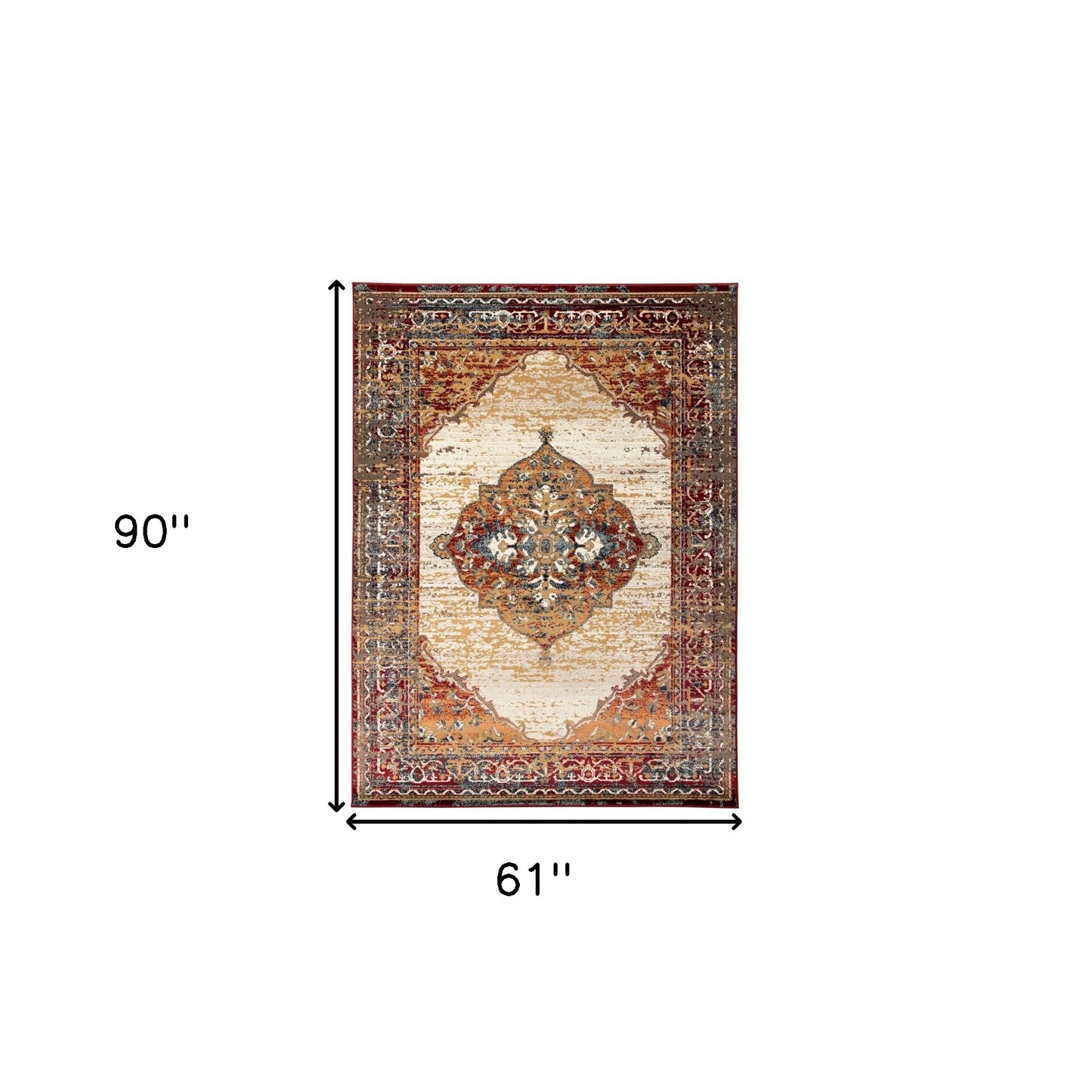 5' x 7' Red Medallion Power Loom Area Rug