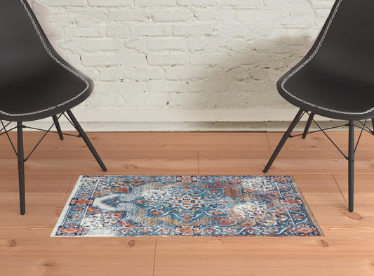 2' x 3' Orange Medallion Power Loom Area Rug