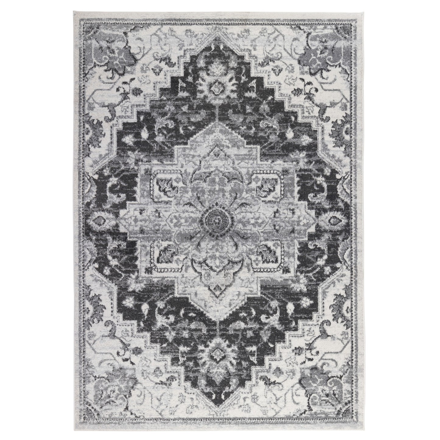 2' x 3' Gray Medallion Power Loom Area Rug