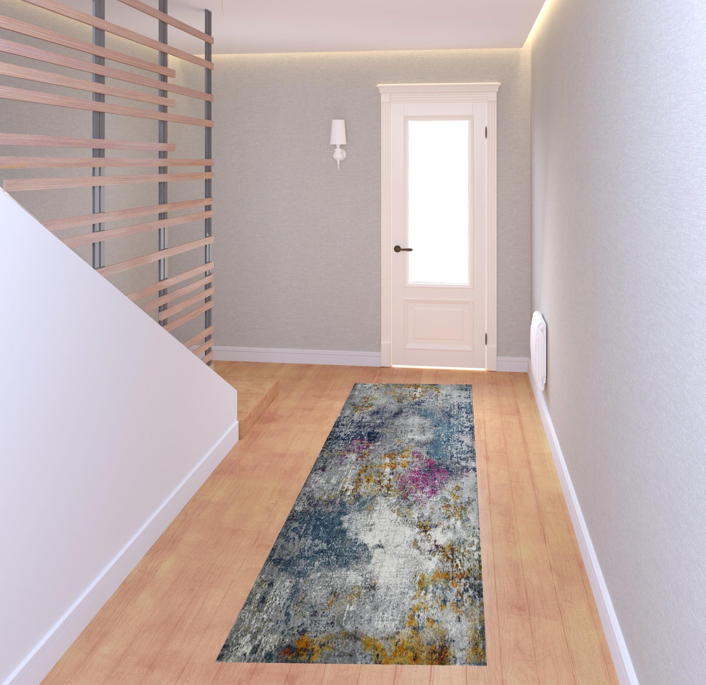 8' Blue and Pink Abstract Power Loom Runner Rug