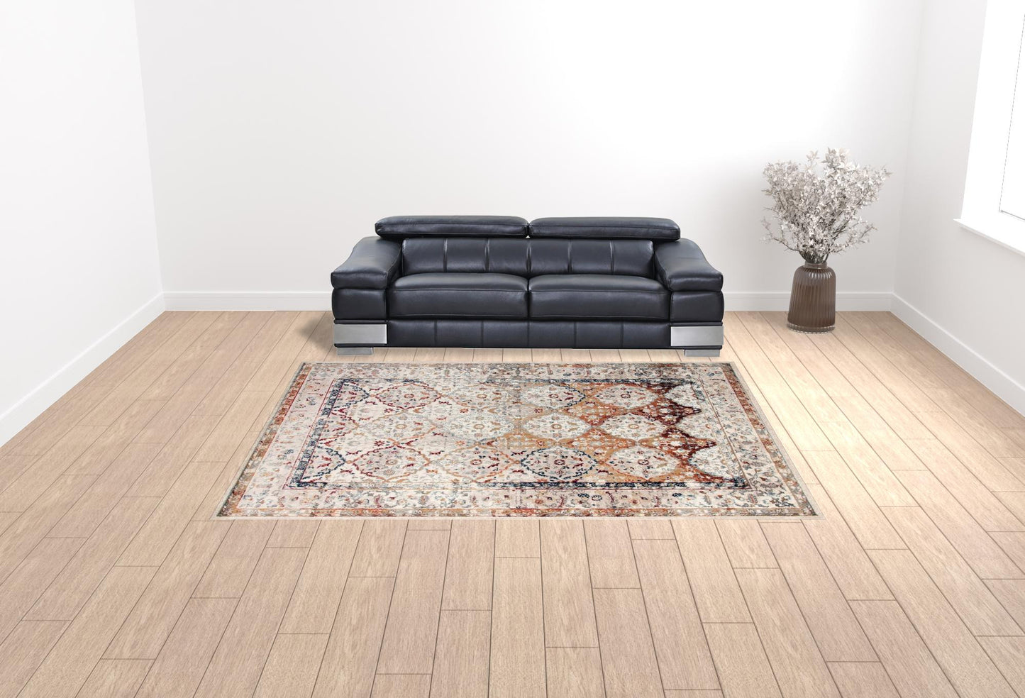 9' x 12' Beige Floral Medallion Power Loom Area Rug