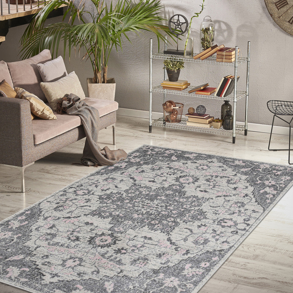 5' x 7' Gray Medallion Power Loom Area Rug