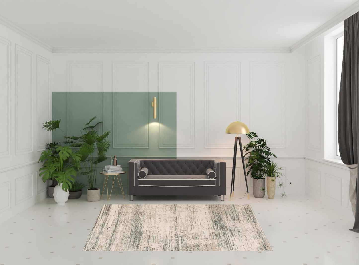 6' x 9' Ivory Striped Power Loom Area Rug