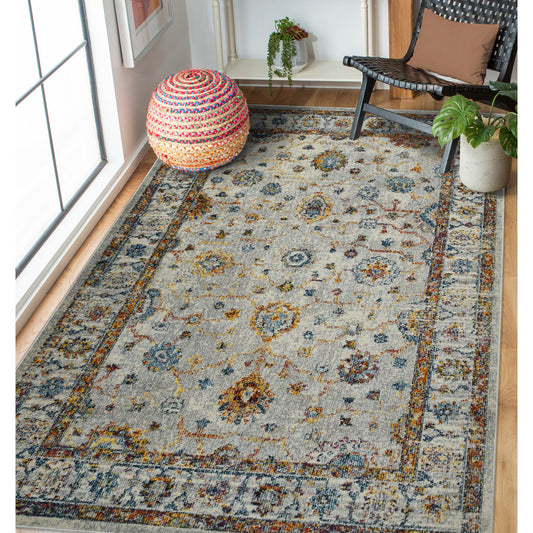 9' x 12' Orange and Ivory Floral Power Loom Area Rug