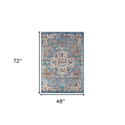 4' x 6' Blue and Orange Medallion Power Loom Area Rug