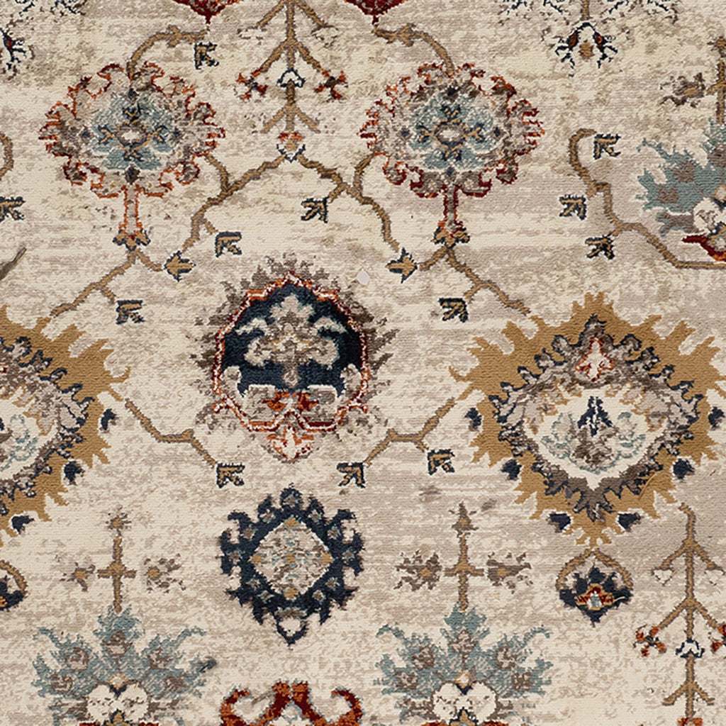 5' x 8' Beige and Orange Oriental Power Loom Area Rug