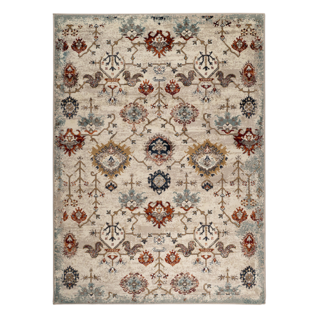 5' x 8' Beige and Orange Oriental Power Loom Area Rug