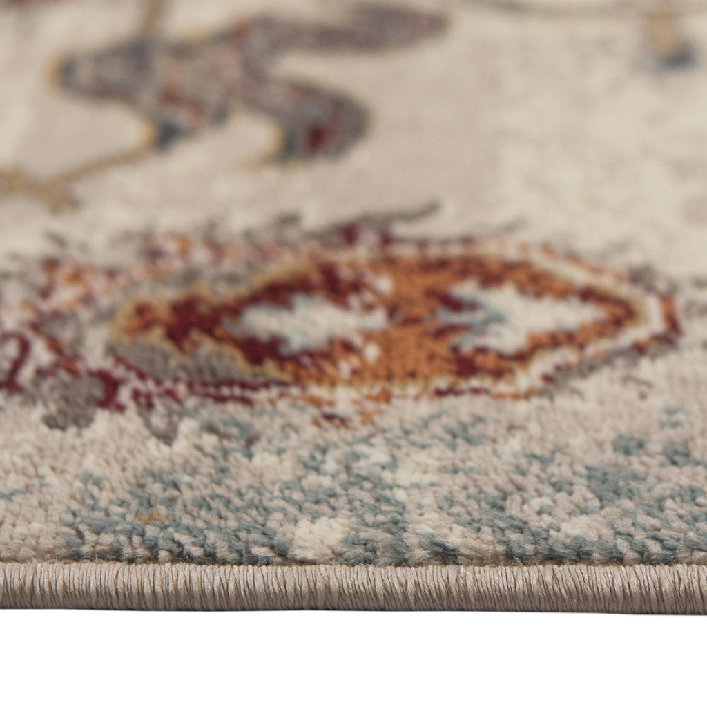 5' x 8' Beige and Orange Oriental Power Loom Area Rug