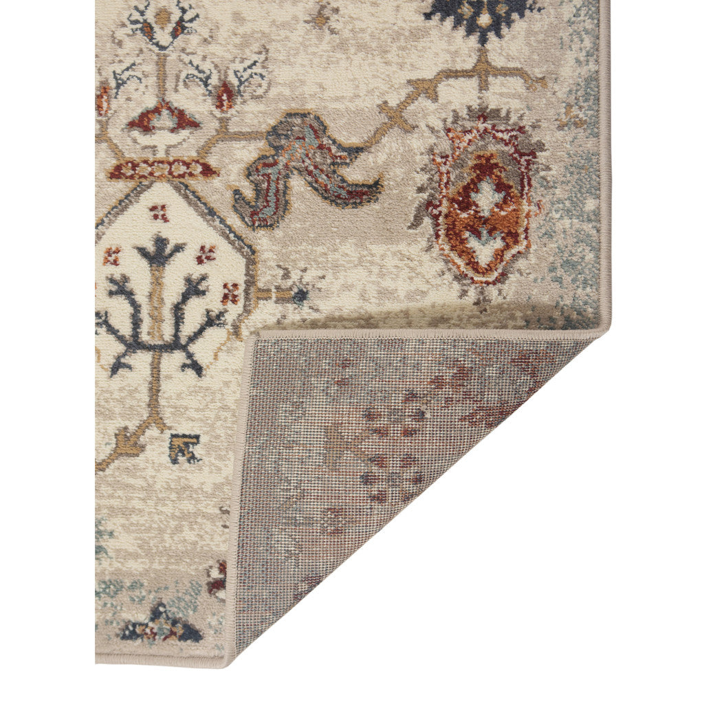 5' x 8' Beige and Orange Oriental Power Loom Area Rug