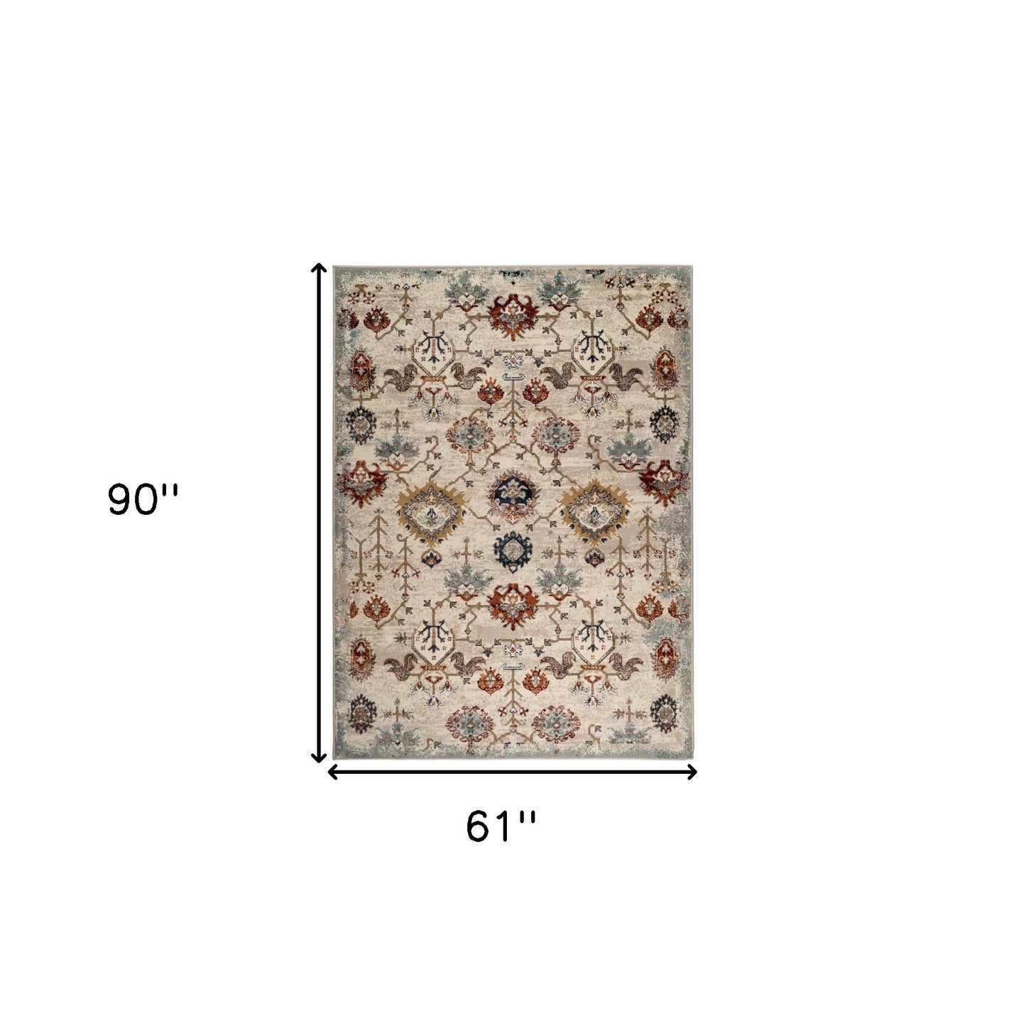 5' x 8' Beige and Orange Oriental Power Loom Area Rug