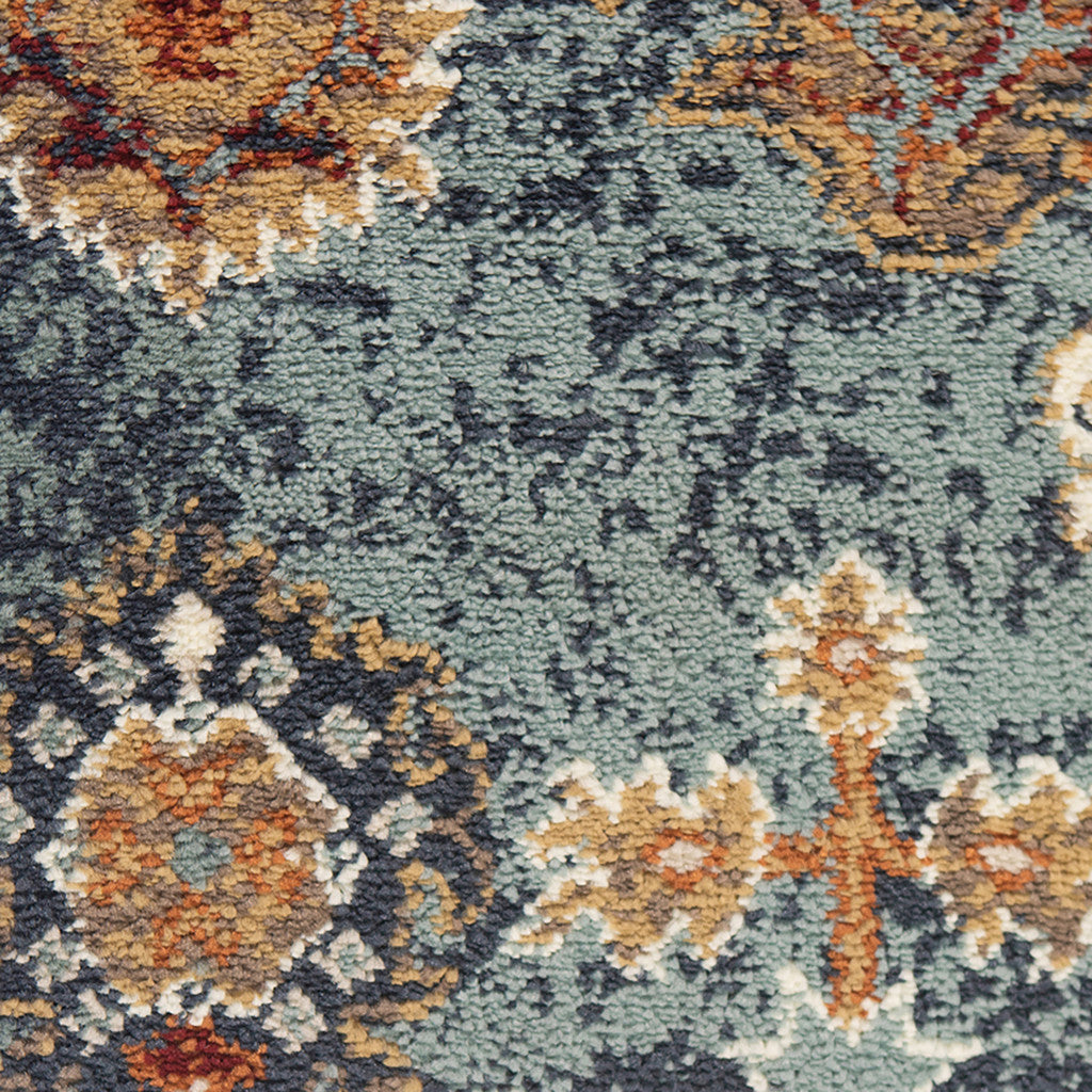 5' x 7' Teal Blue Oriental Power Loom Area Rug With Fringe