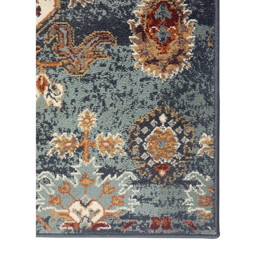 5' x 7' Teal Blue Oriental Power Loom Area Rug With Fringe