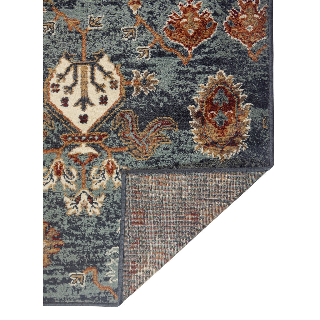 5' x 7' Teal Blue Oriental Power Loom Area Rug With Fringe