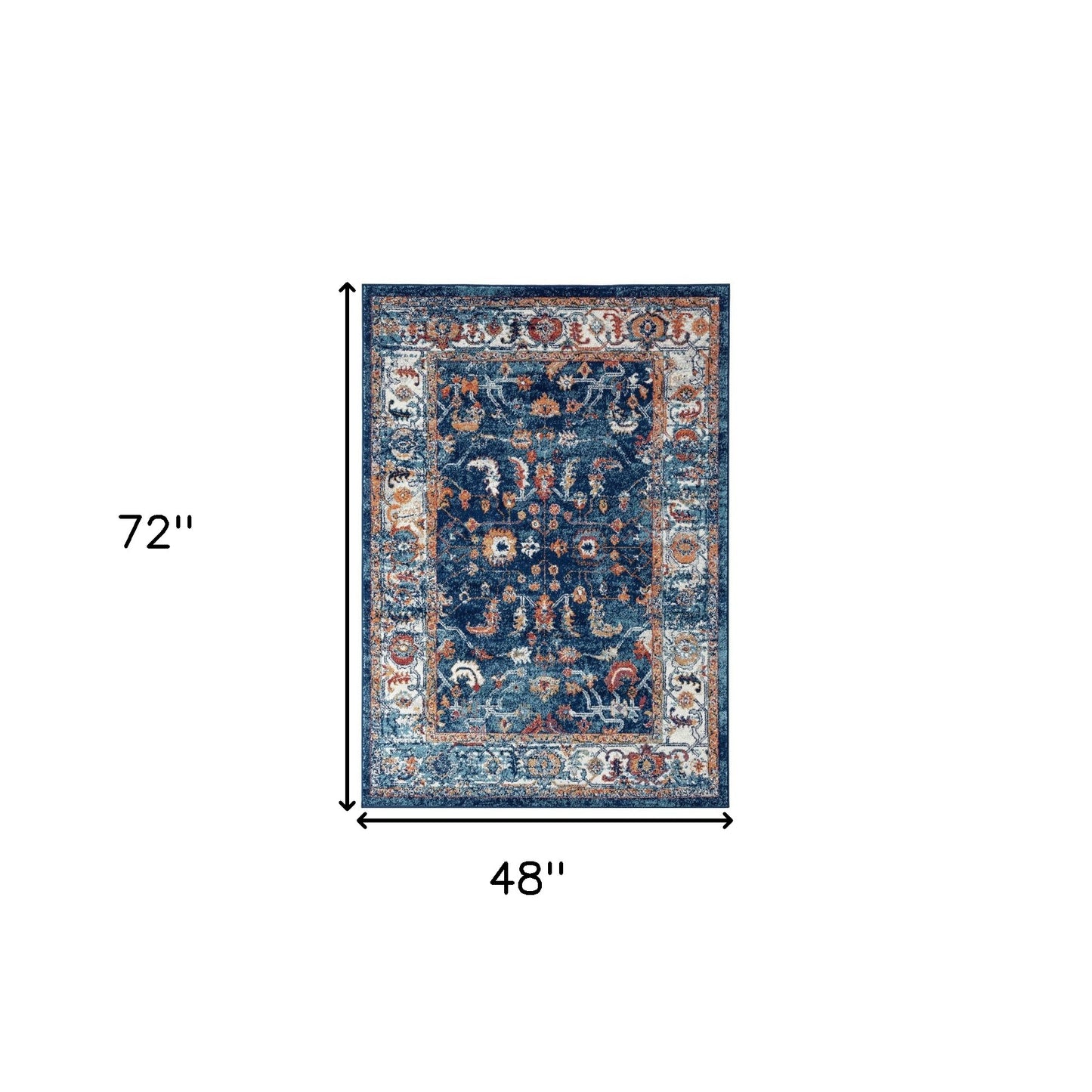 4' x 6' Blue Floral Power Loom Area Rug