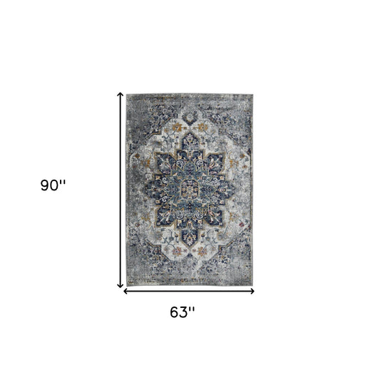 5' x 7' Gray Medallion Power Loom Area Rug