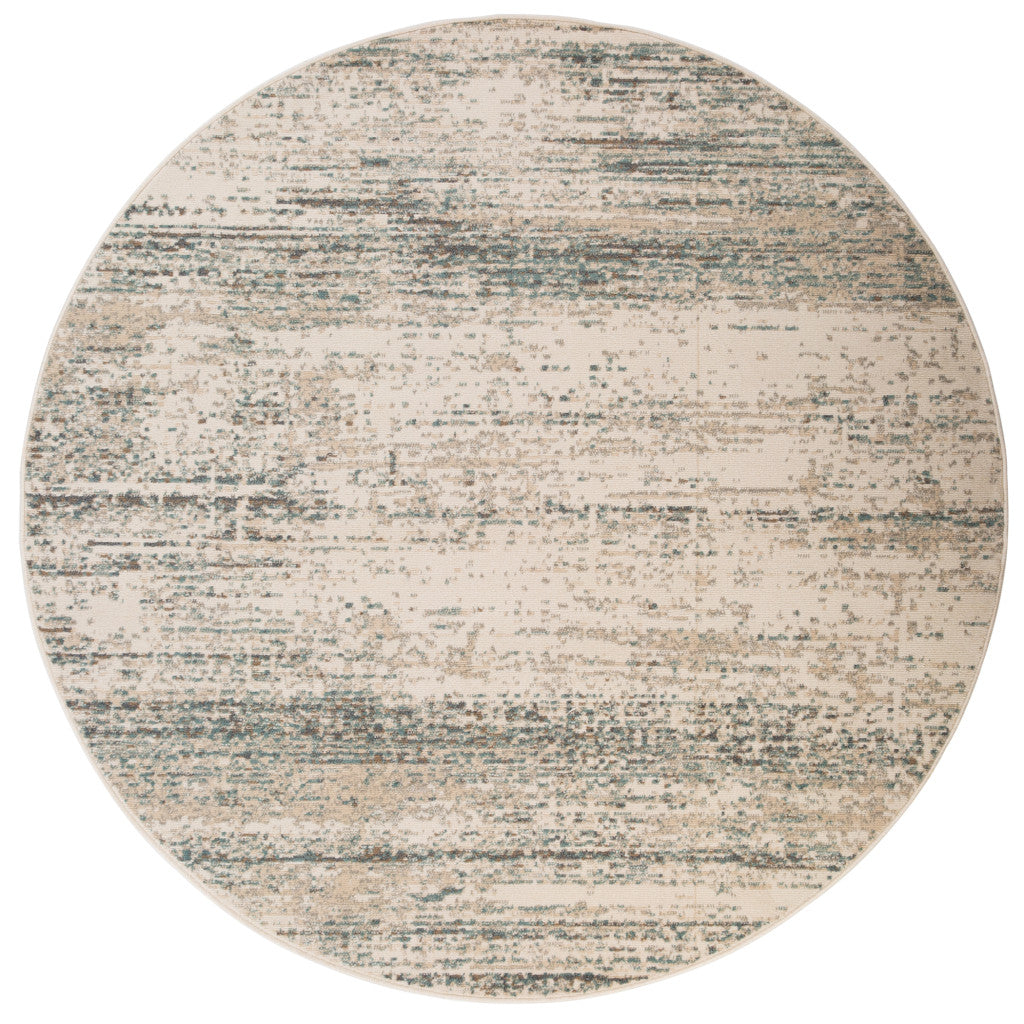 8' Ivory Round Striped Power Loom Area Rug